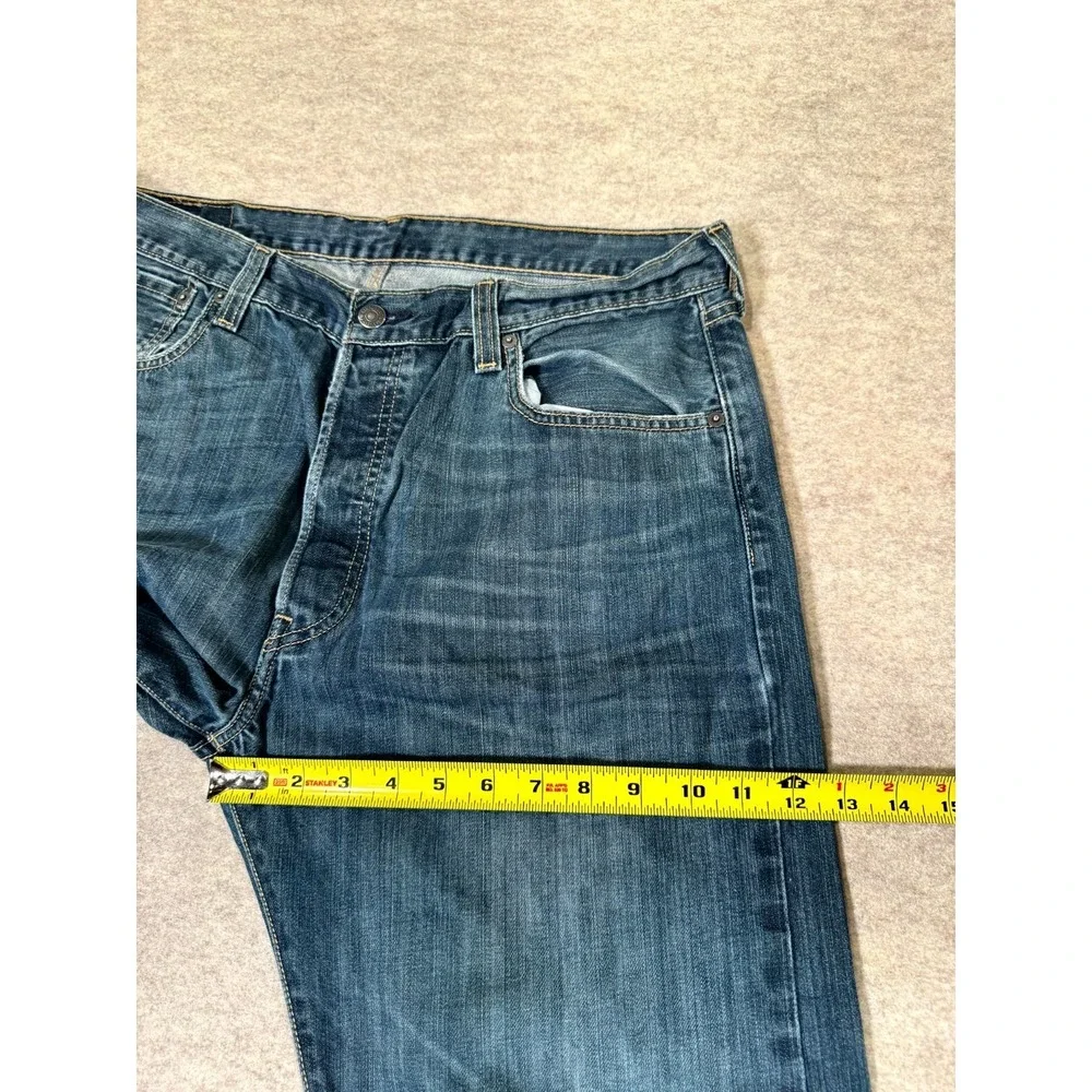 Levis 501 Straight Fit Jeans Mens 36x30 Blue‎ Whiskering Denim Cotton Button Fly